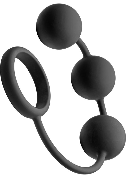 Tom Of Finland Silicone Cock Ring with 3 Weighted Balls - Black