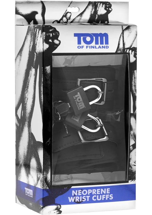 Tom Of Finland Neoprene Wrist Cuffs with Locks - Black