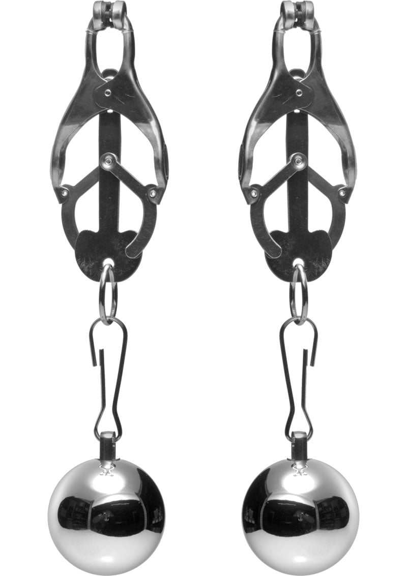 Master Series Deviant Monarch Weighted Nipple Clamps - Silver