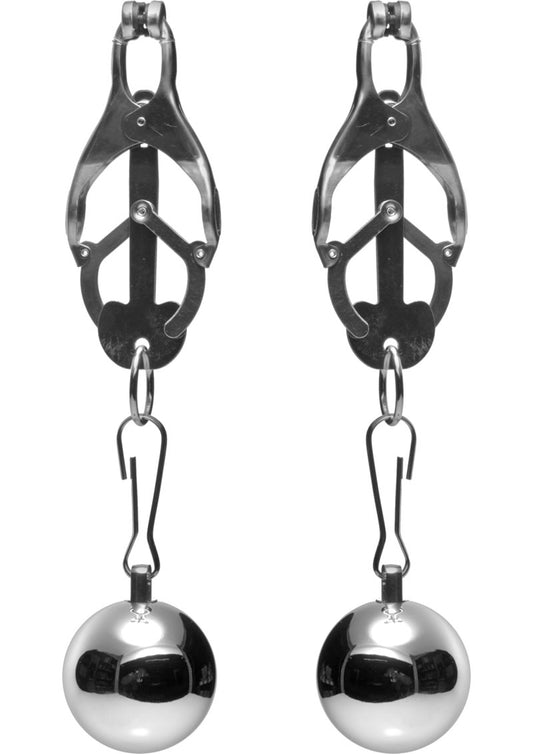 Master Series Deviant Monarch Weighted Nipple Clamps - Silver