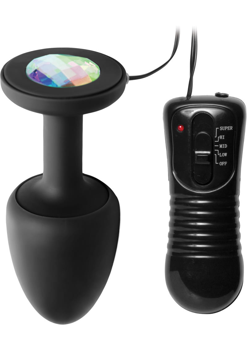 Master Series Paragon Gem Accented Vibrating Anal Plug with Wired Remote Control - Black