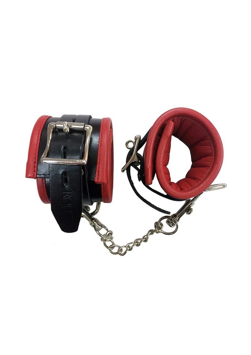 Rouge Padded Leather Adjustable Wrist Cuffs - Black and Red