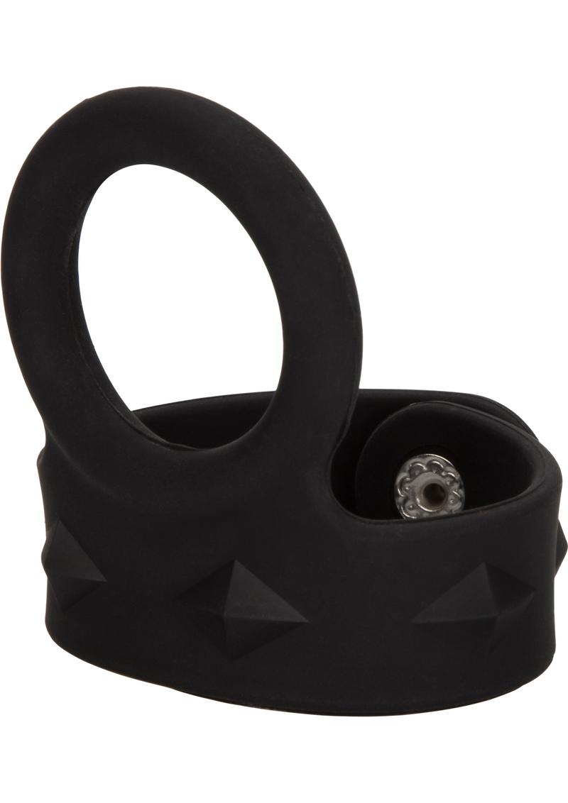 Silicone Tri-Snap Scrotum Support Cock Ring - Large - Black