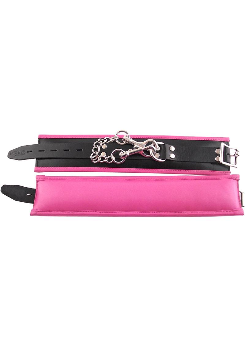 Rouge Padded Leather Adjustable Ankle Cuffs - Black and Pink