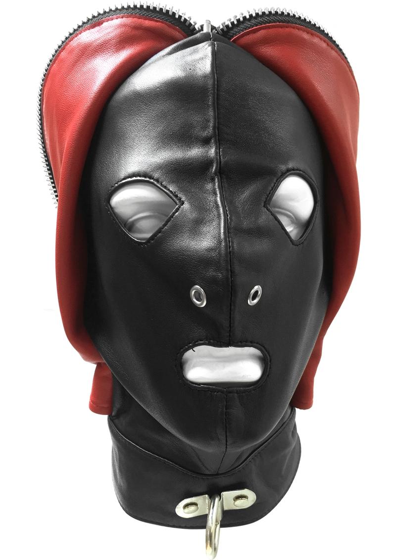 Rouge Leather Fly Trap Mask Adjustable Black and Red