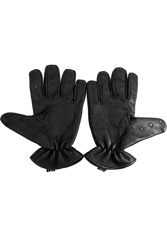 Rouge Leather Vampire Gloves - Large - Black