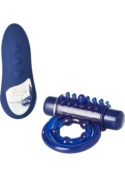 Nu Sensuelle Bullet Ring Rechargeable Vibrating Cock Ring with  Remote Control - Blue