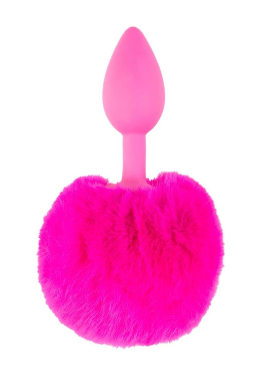 Neon Bunny Tail SIlicone Anal Plug - Pink