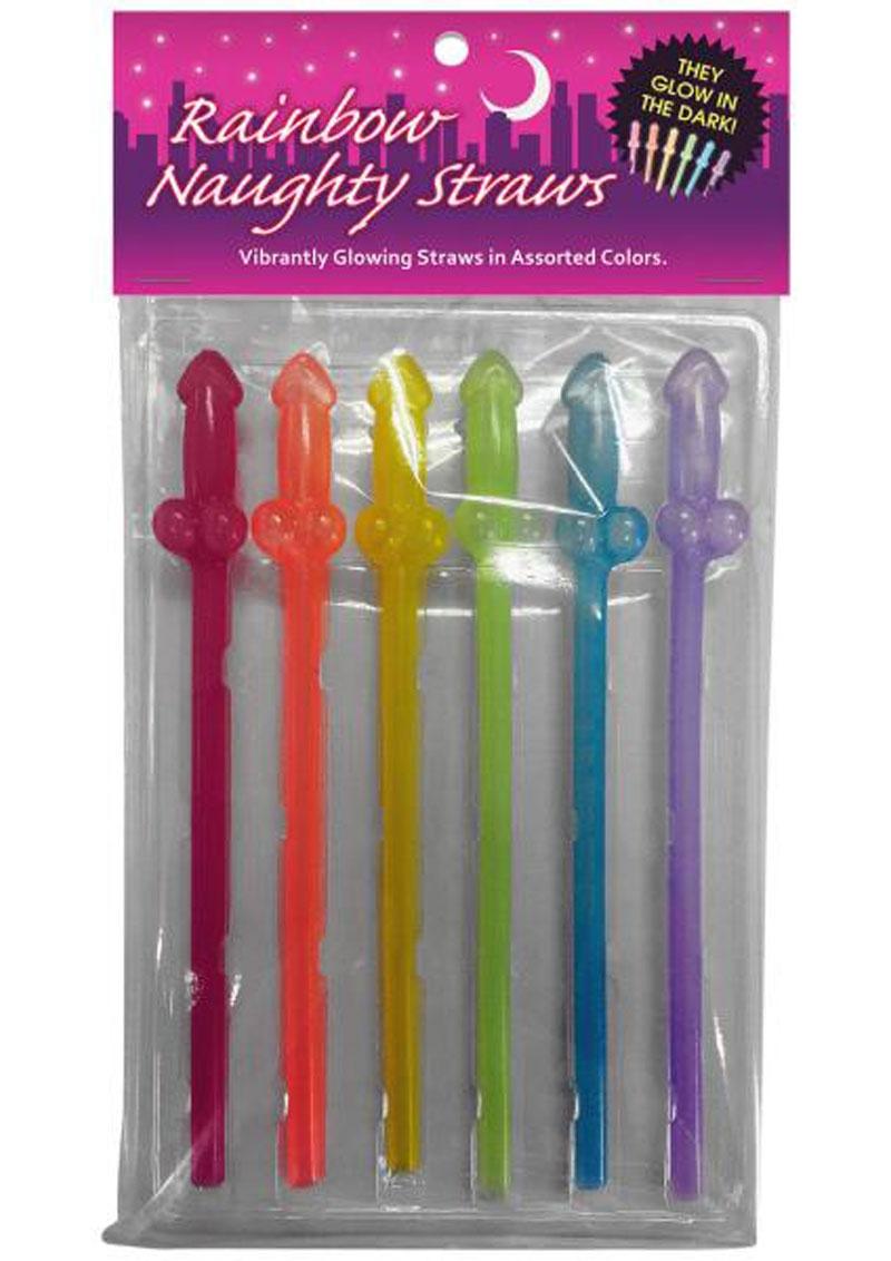 Rainbow Naughty Straws Glow In The Dark Penis Shaped Assorted Colors (6 per pack)