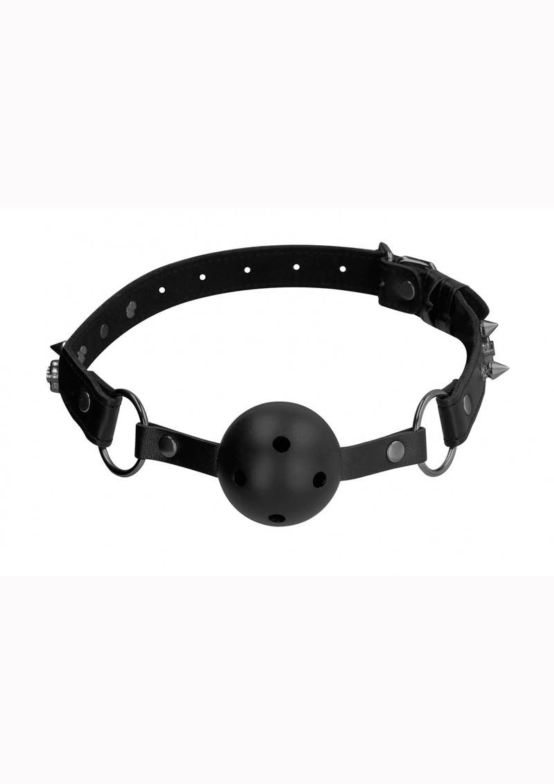 Ouch! Skulls and Bones Breathable Ball Gag Leather - Black