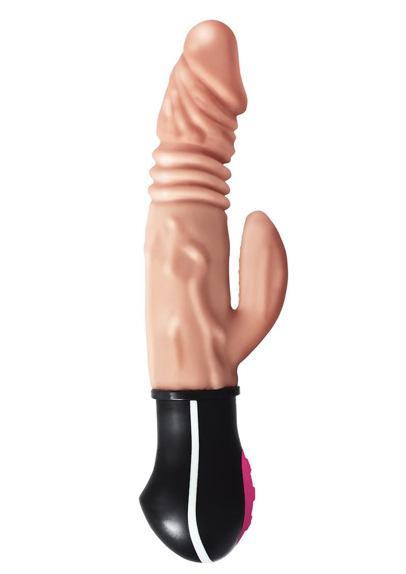 Natural Realskin Hot Cock Jackhammer Rechargeable Warming Rabbit Vibrator - Vanilla