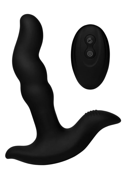 Prostatic Play Curved Rotating Silicone Prostate Plug with Remote Control - Black