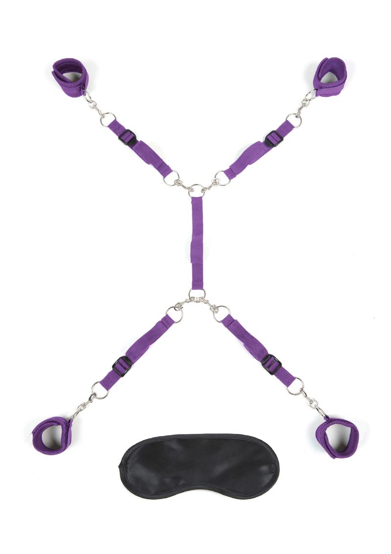 Lux Fetish Bed Spreader Restraint System (7 Piece Set) - Purple