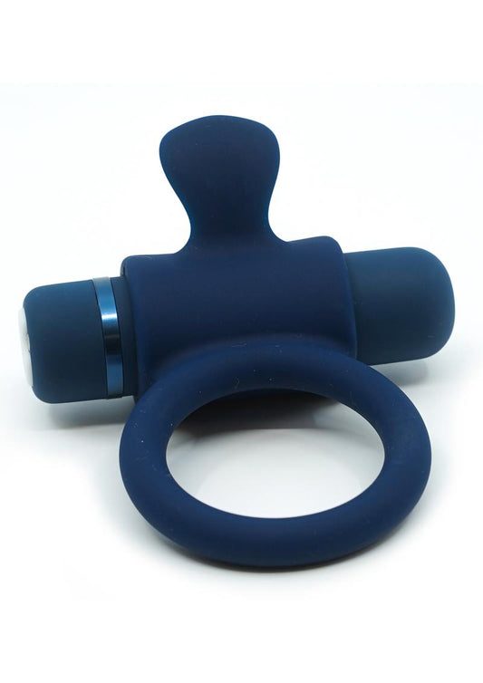 Nu Sensuelle Silicone Bullet Ring Rechargeable Vibrating Cock Ring - Navy Blue