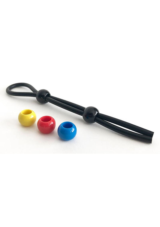 Boneyard Double Slide Cock Leash 3X Stretch Silicone Cock Tie - Black and Multicolor