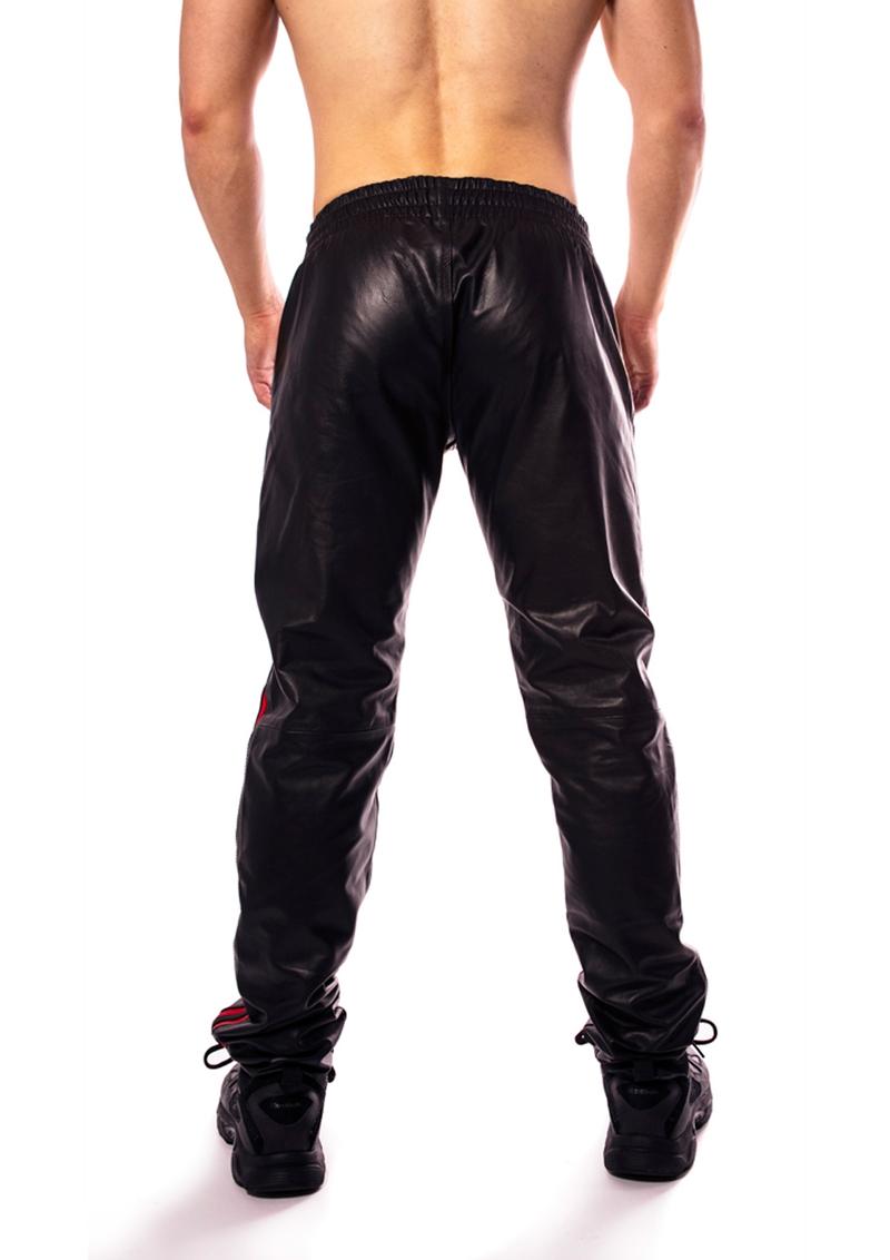 Prowler RED Leather Joggers - Large - Black/Red