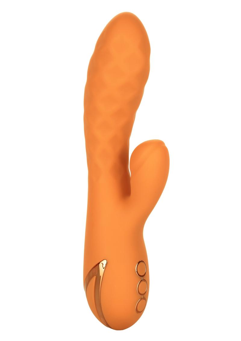 California Dreaming Newport Beach Babe Rechargeable Silicone Thumping Rabbit Vibrator - Orange