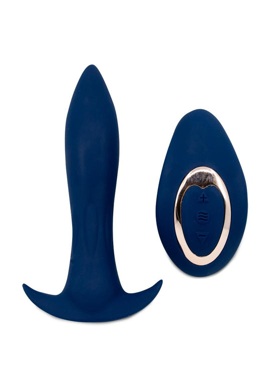 Nu Sensuelle Power Plug Rechargeable Silicone Vibrating Butt Plug with Remote Control - Navy Blue