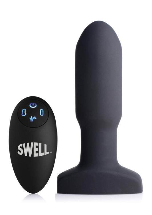 Swell Inflatable Rechargeable Silicone Vibrating Missile Anal Plug with Remote Control - Black