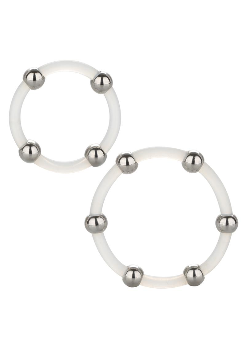 Steel Beaded Silicone Ring Set (2 per set) - Large/XLarge - Clear