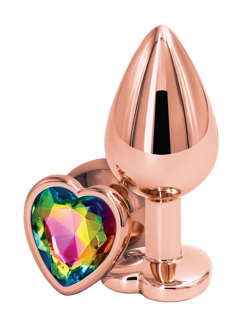 Rear Assets Rose Gold Heart Anal Plug - Medium - Rainbow