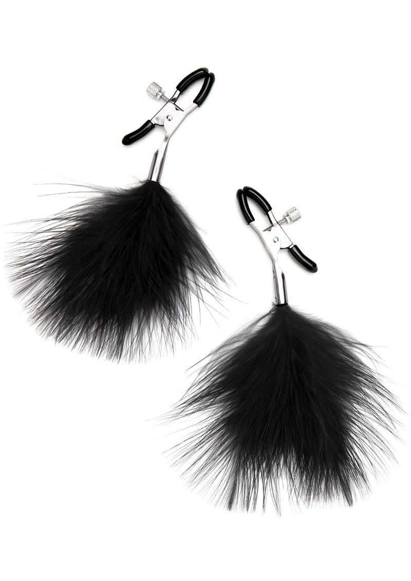 Lux Fetish Feather Nipple Clamps - Black