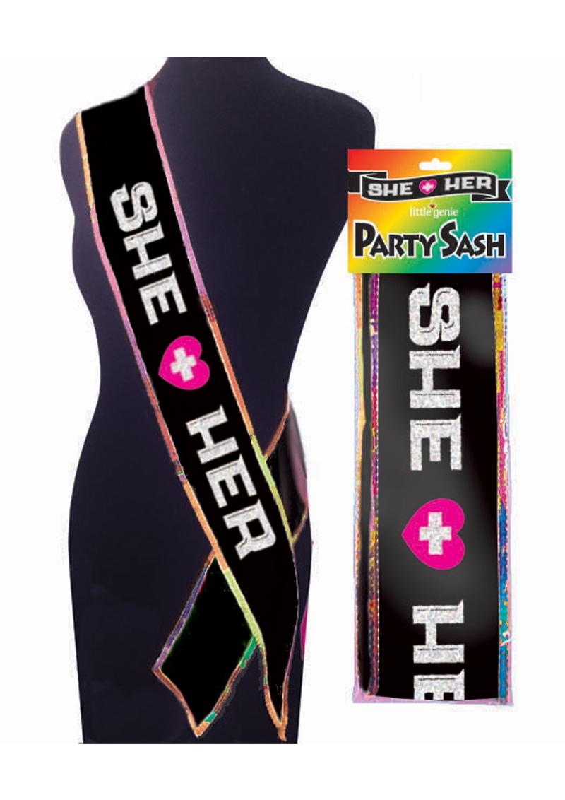 She + Her Party Sash - Black/White