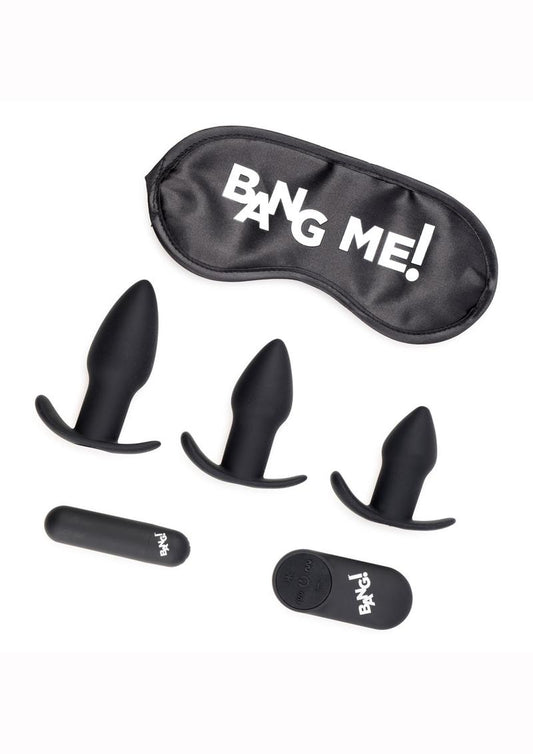 Bang! Backdoor Adventure Rechargeable Silicone Butt Plug Kit with Remote Control (5 pc set) - Black