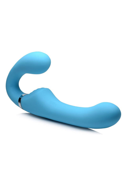 Strap U Mighty Rider 10x Silicone Rechargeable Strapless Strap-On with Remote Control - Blue