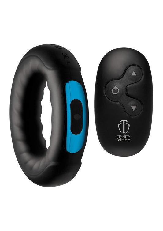 Trinity Men 7x Rechargeable Silicone Cock Ring with Remote Control - Black