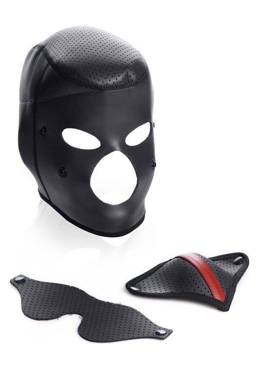 Master Series Scorpion Hood with Removable Blindfold and Face Mask - Black/Red