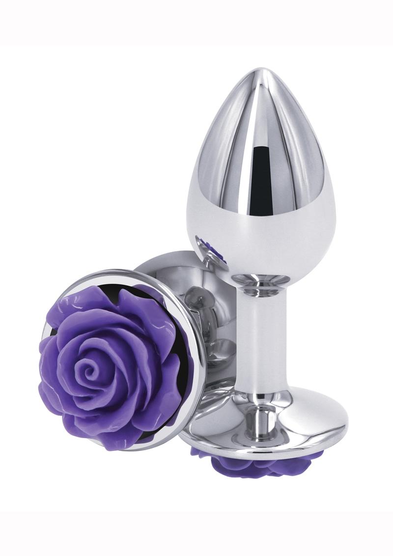 Rear Assets Rose Aluminum Anal Plug - Small - Purple/Silver