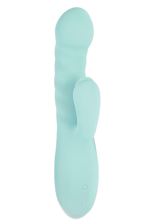 Luv Heat Up Thruster Rechargeable Silicone Rabbit Vibrator - Aqua