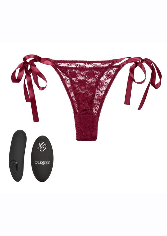 Rechargeable Lace Thong Set with Remote Control - Red