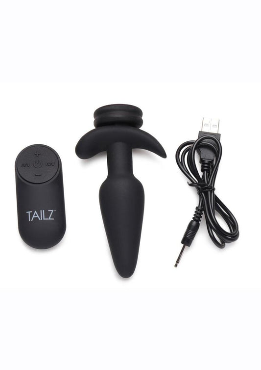 Tailz Snap-On 10X Rechargeable Silicone Anal Plug with Remote Control - Small - Black/Pink