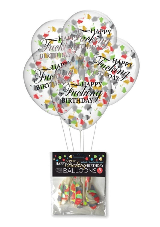 Happy F'n Birthday Confetti Balloons (5 per Pack) - Multicolor