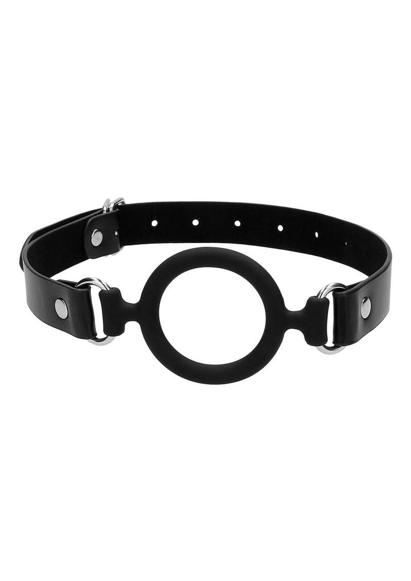 Ouch! Silicone Ring Gag with Adjustable Bonded Leather Straps - Black