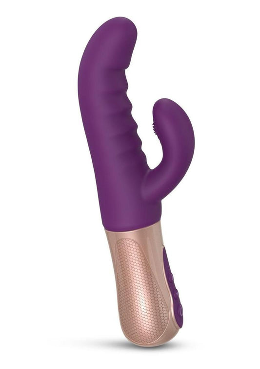 Sassy Bunny Dual Motor Rechargeable Silicone Thrusting Rabbit Vibrator - Purple Rain