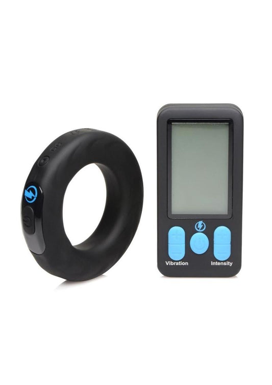 Zeus Vibrating and E-Stim Rechargeable Silicone Cock Ring with Remote Control 45mm - Black