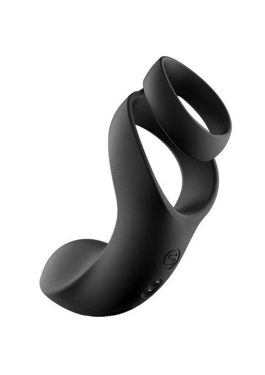 Svakom Benedict Silicone Rechargeable Double Ring Perinium Stimulator Cock Ring - Black