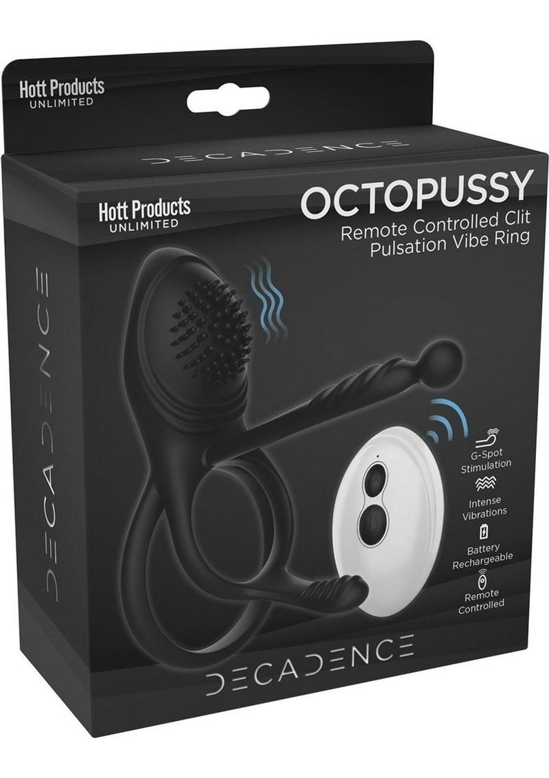 Decadence Octopussy Silicone Vibrating Cock Ring with Remote Control - Black