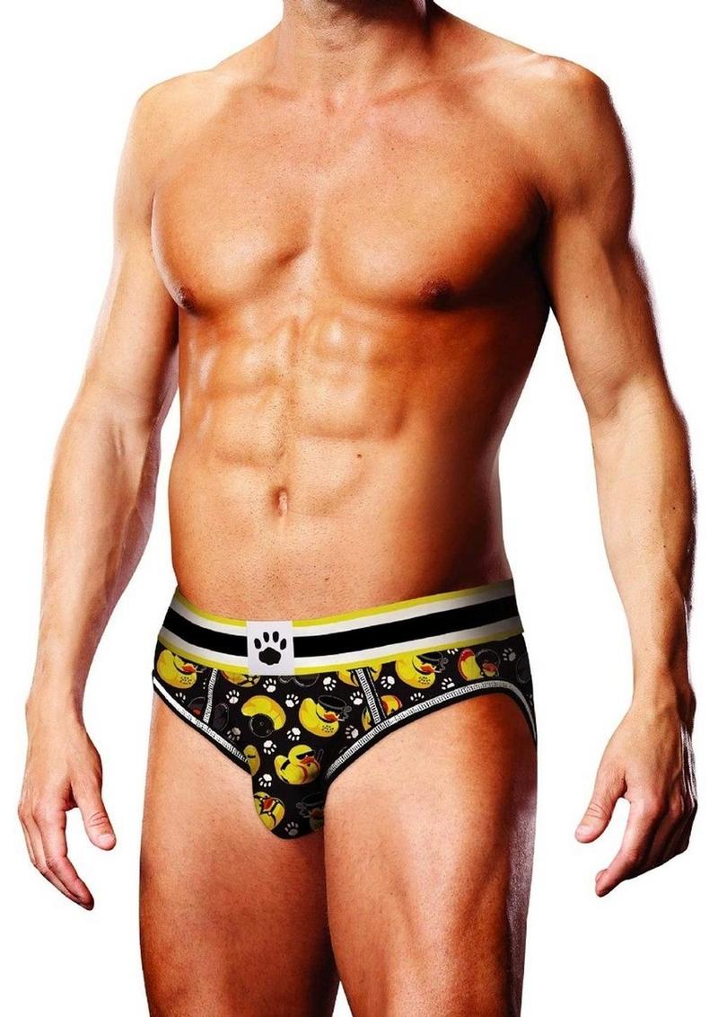 Prowler BDSM Rubber Ducks Open Brief - Extra Small - Black/Yellow