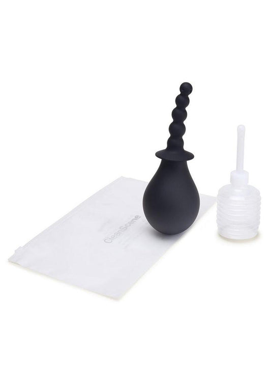 CleanScene Soft Squeeze Beaded Anal Douche Set with Flared Base (4 Piece) - Black