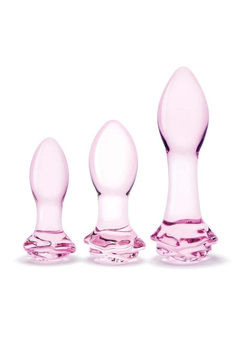 Glas Rosebud Butt Plug Set (3 Piece) - Pink