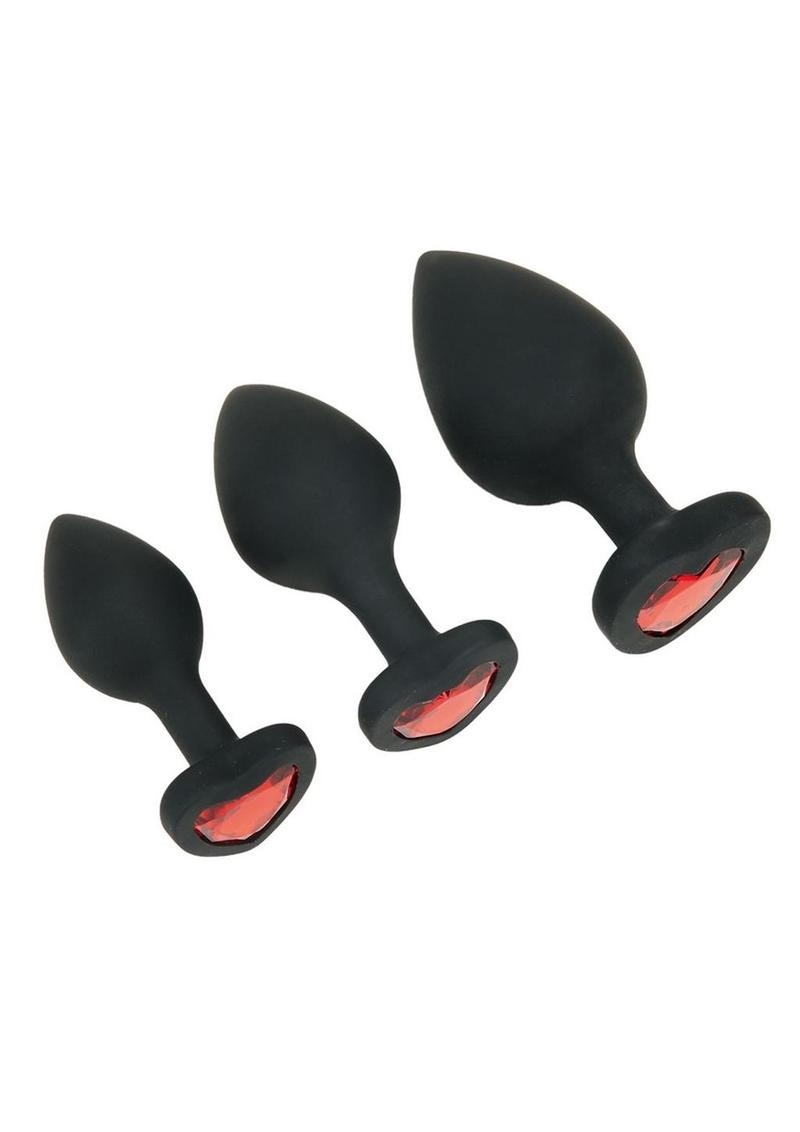 Whipsmart Heartbreaker Jeweled Silicone Anal Set (3 Piece) - Black/Red